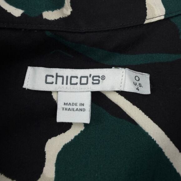 Chico's Classic Fit Scroll Print Green Black Shirt Size 4 - Picture 5 of 8